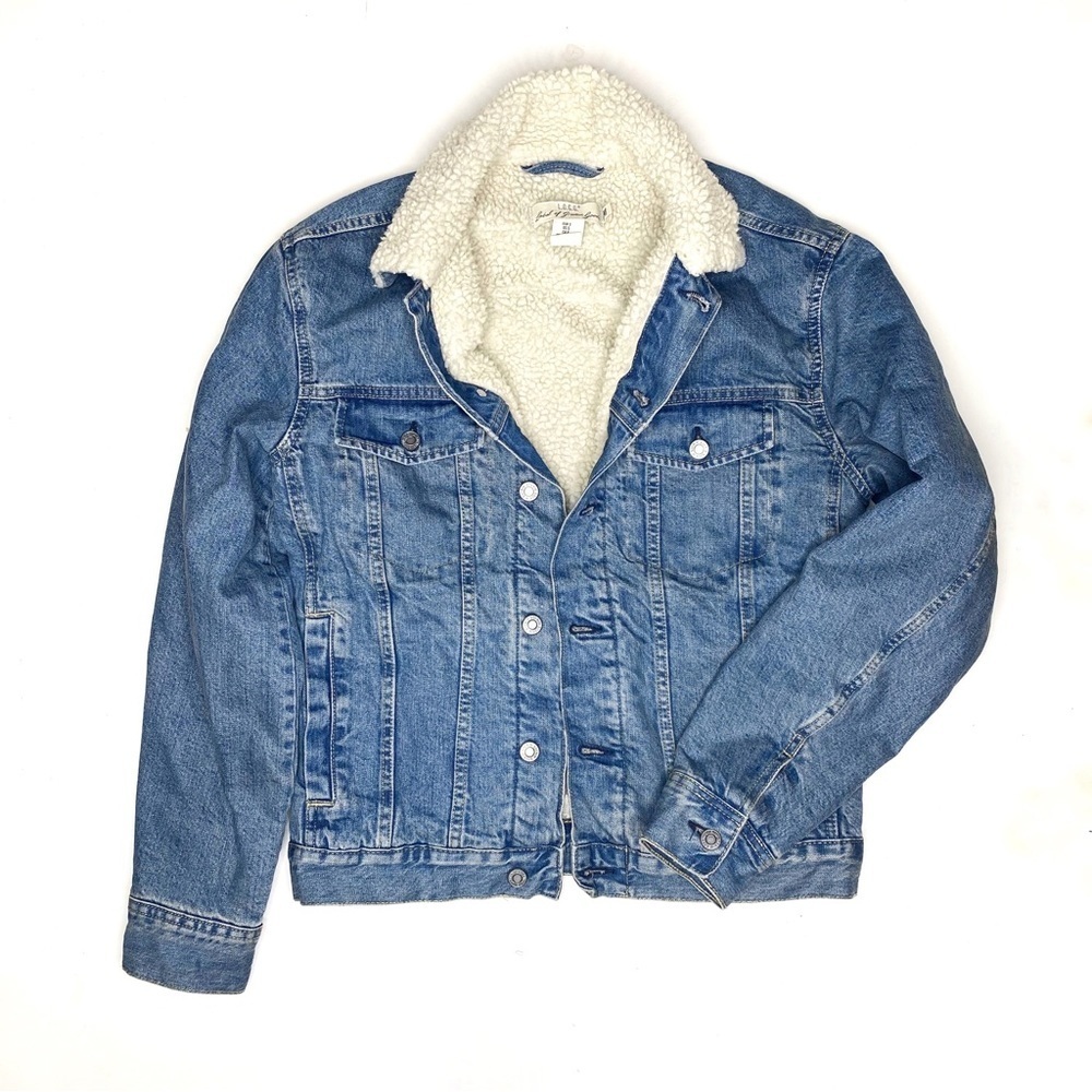 H&M Sherpa Lined Denim Jacket Fall Trucker Blue Cozy Jean Jacket Women Small